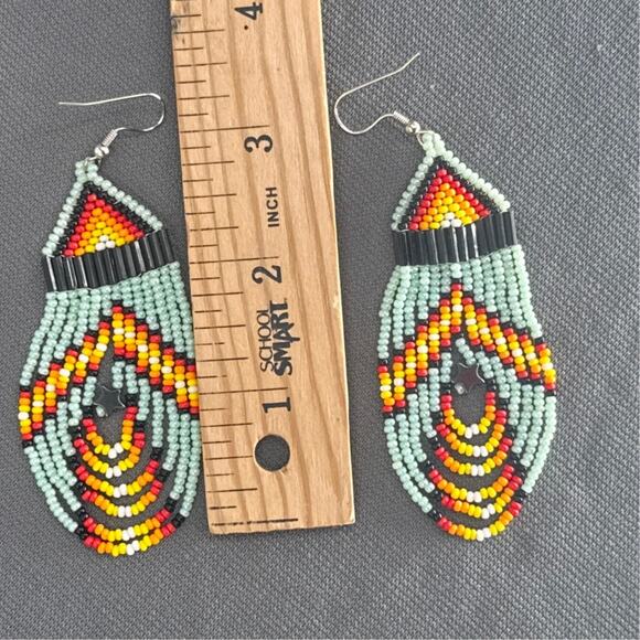 Tribal Earrings Seed Bead Handmade Multicolor Native American Boho Dangle 3” USA - Picture 16 of 16
